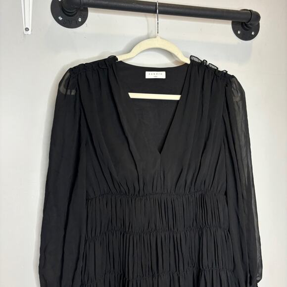 Sandro Voile Tiered Ruffle Mini Dress Black - Picture 4 of 11